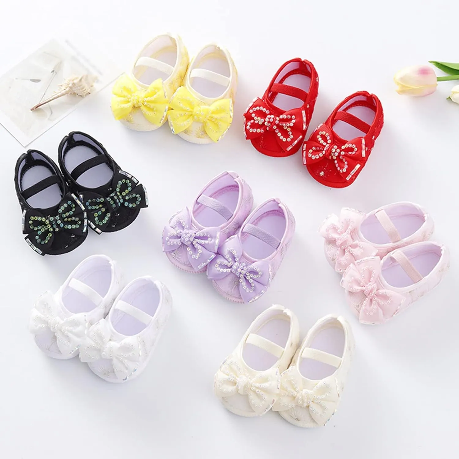 0 to 18 Months Baby Toddler First Walking Non-Skid Shoes Fashion Soft Sole Pearl Dress Flower Princess Shoes