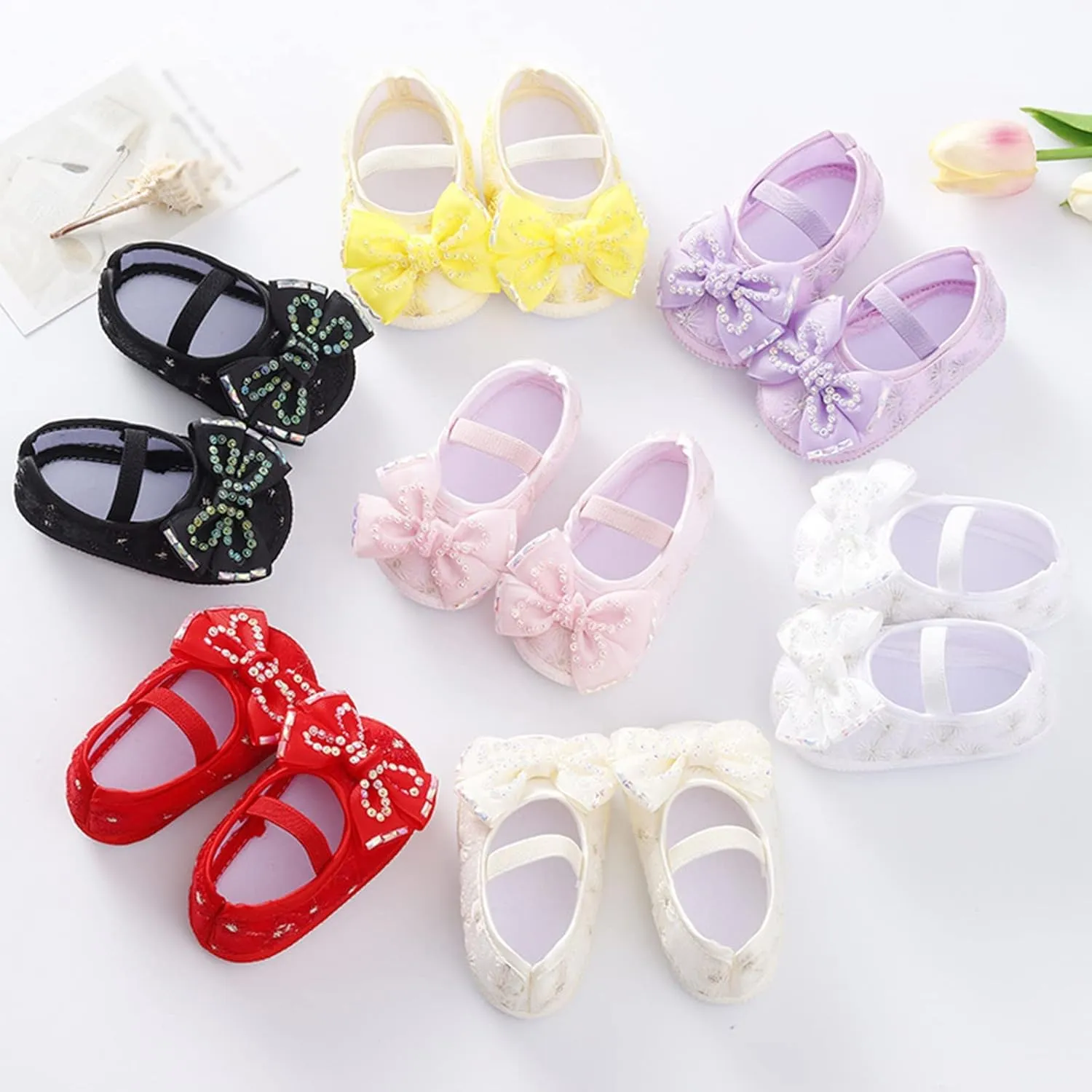 0 to 18 Months Baby Toddler First Walking Non-Skid Shoes Fashion Soft Sole Pearl Dress Flower Princess Shoes
