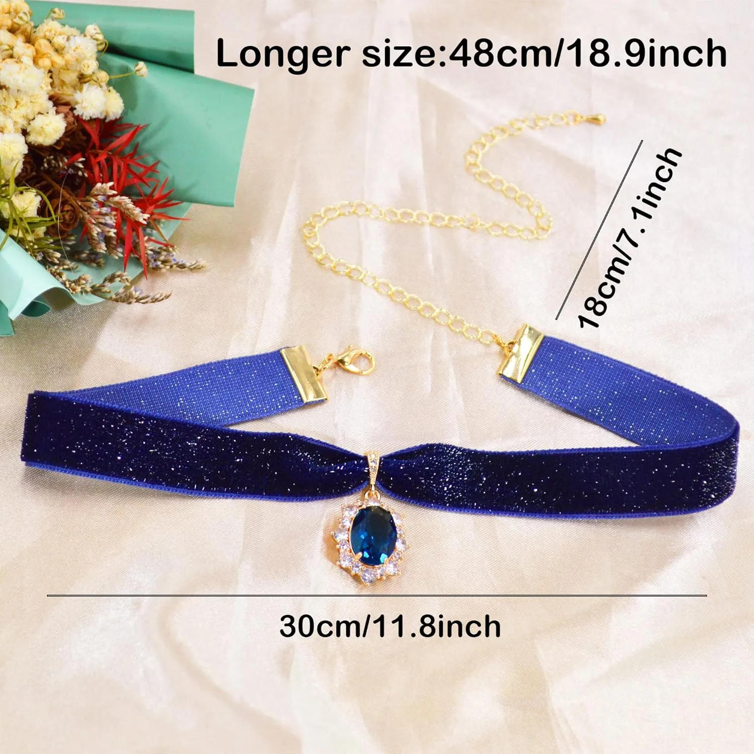 14K Gold Plated Sapphire Imitation Velvet Choker Necklace for Women Thick Chokers Birthstone Chocker Vintage Pendant Necklaces Chockers for Women Teen Girls Princess Costume Jewelry Aesthetic