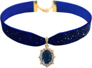 14K Gold Plated Sapphire Imitation Velvet Choker Necklace for Women Thick Chokers Birthstone Chocker Vintage Pendant Necklaces Chockers for Women Teen Girls Princess Costume Jewelry Aesthetic