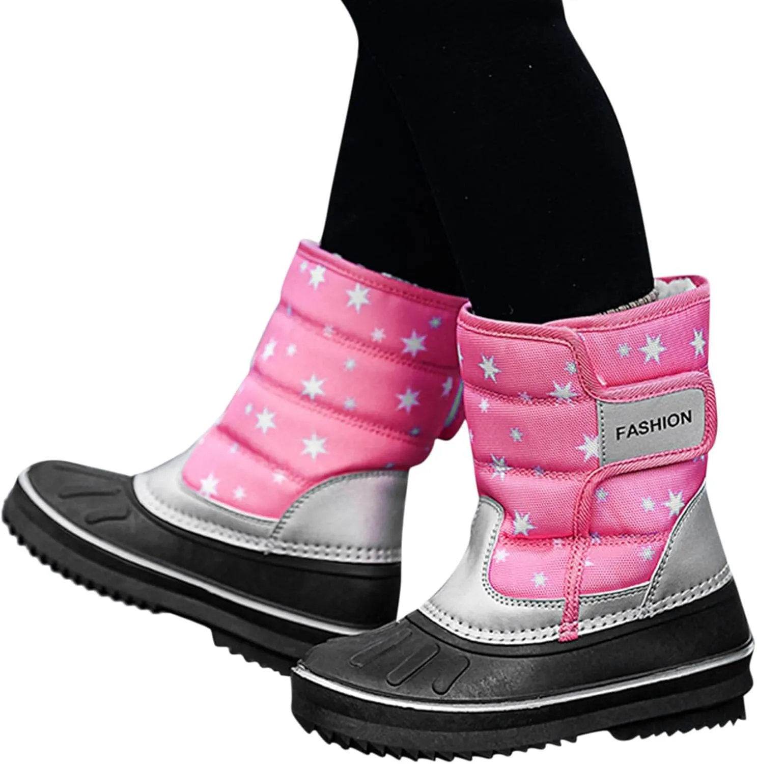 2024 Winter Fashion Snow Boots for Kids Star Print Waterroof Cozy Warm Outdoor Faux  Lined Boots for Girls Teens