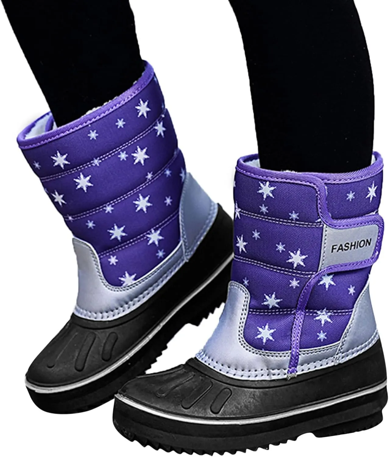 2024 Winter Fashion Snow Boots for Kids Star Print Waterroof Cozy Warm Outdoor Faux  Lined Boots for Girls Teens