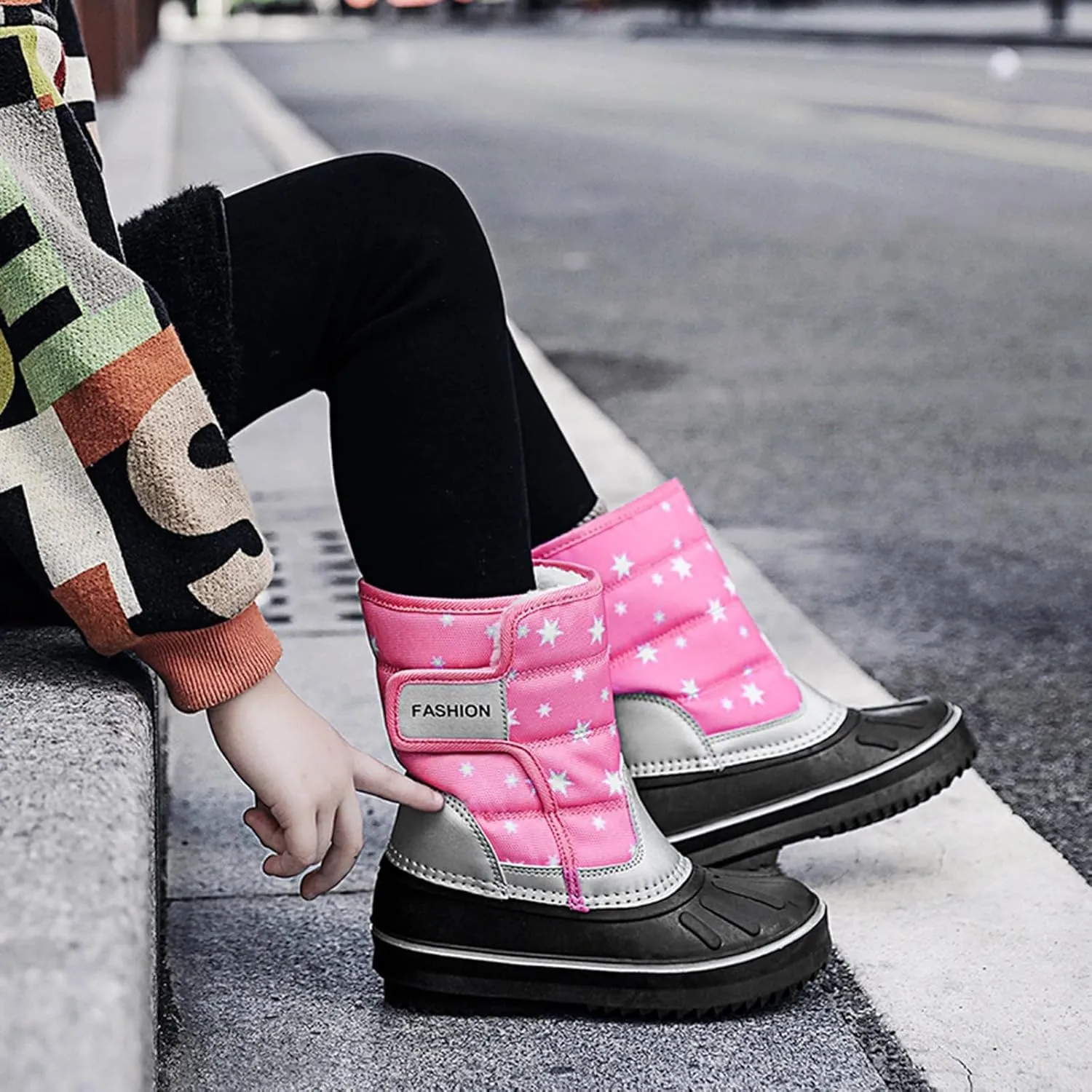 2024 Winter Fashion Snow Boots for Kids Star Print Waterroof Cozy Warm Outdoor Faux  Lined Boots for Girls Teens