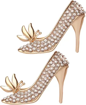 2pcs Sparkling Rhinestone High Heel Brooch Pin Jewelry for Women Versatile Fashion Accessory for Bags and Socks Lightweight Crystal Brooches