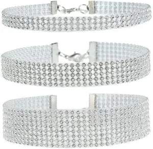 3 Pieces Sparkly Rhinestone Choker Necklaces Silver Gold Plated Diamond Choker Dainty Crystal Necklace for Women Bridal Wedding Jewelry