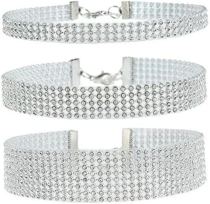 3 Pieces Sparkly Rhinestone Choker Necklaces Silver Gold Plated Diamond Choker Dainty Crystal Necklace for Women Bridal Wedding Jewelry