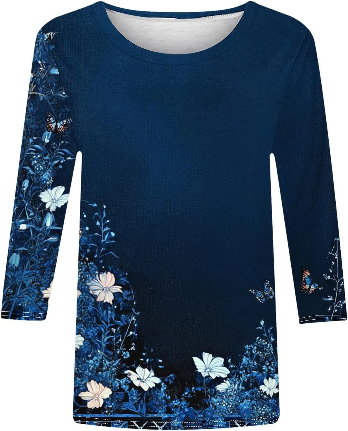 3/4 Length Sleeve Womens Tops Plus Size Print Graphic Tee Shirts Causal Dressy Crewneck Shirts Loose Fit Blouse Tees