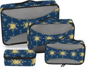 4 Pcs set organizer bags for Mesh Travel Essentials Blue and Gold Vintage Flowers lightweight cubes for diaper bag