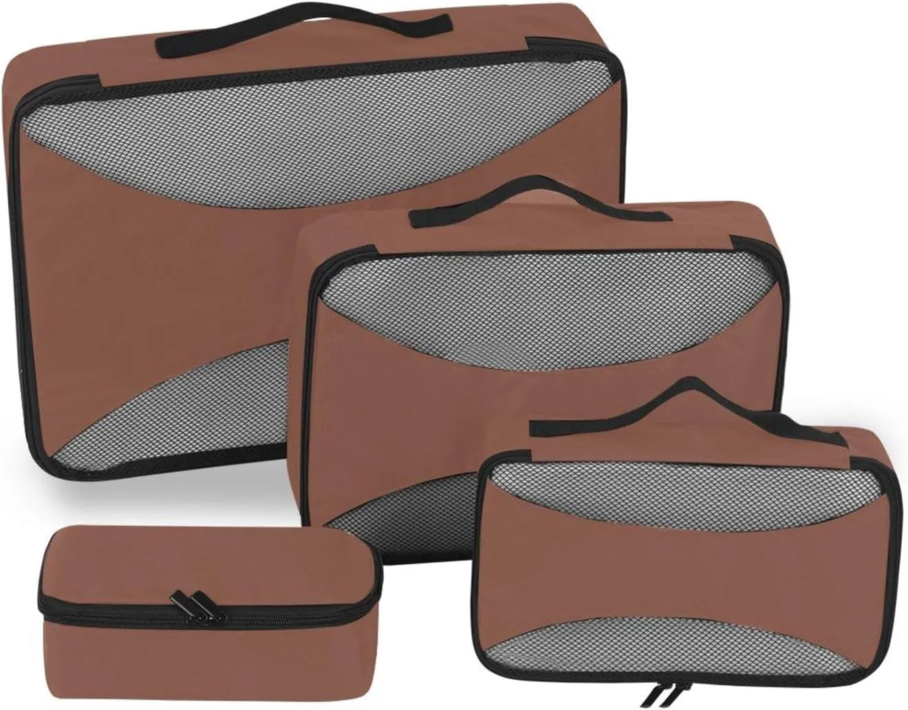 4 Pcs set travel luggage organizer Mesh Travel Essentials Brown expandable packing cubes