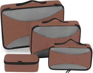 4 Pcs set travel luggage organizer Mesh Travel Essentials Brown expandable packing cubes
