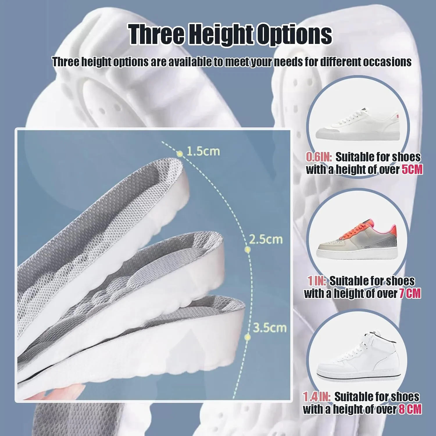 4D Cloud Height Increase Insoles for Men Wowen - Cloud Tech Insole, Soft Memory Foam Insoles, Comfort Steppers Height Increase Insoles Trim to Fit for Men Women (Gray, 1.4-in US Men 8-11)