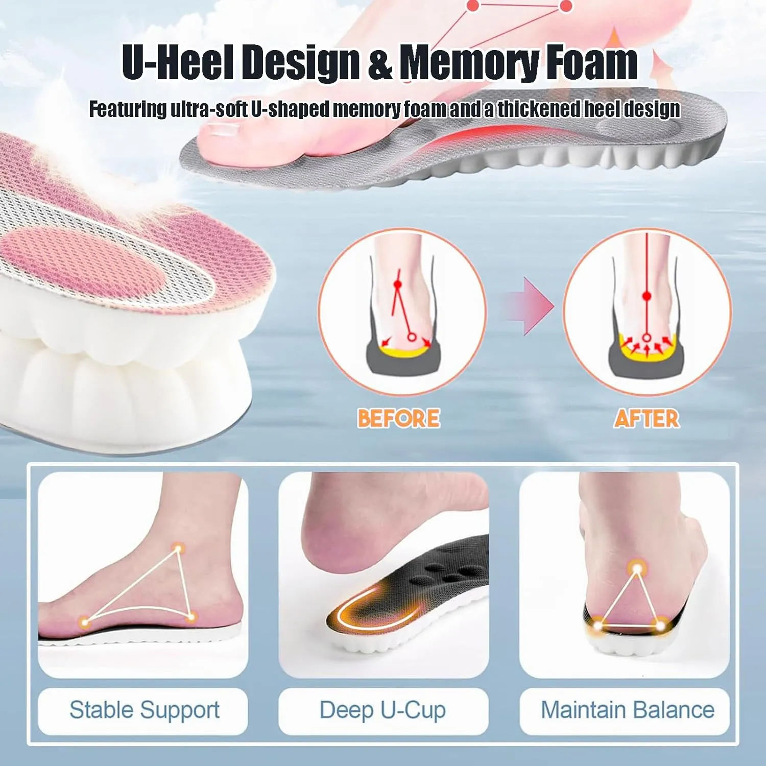 4D Cloud Height Increase Insoles for Men Wowen - Cloud Tech Insole, Soft Memory Foam Insoles, Comfort Steppers Height Increase Insoles Trim to Fit for Men Women (Gray, 1.4-in US Men 8-11)