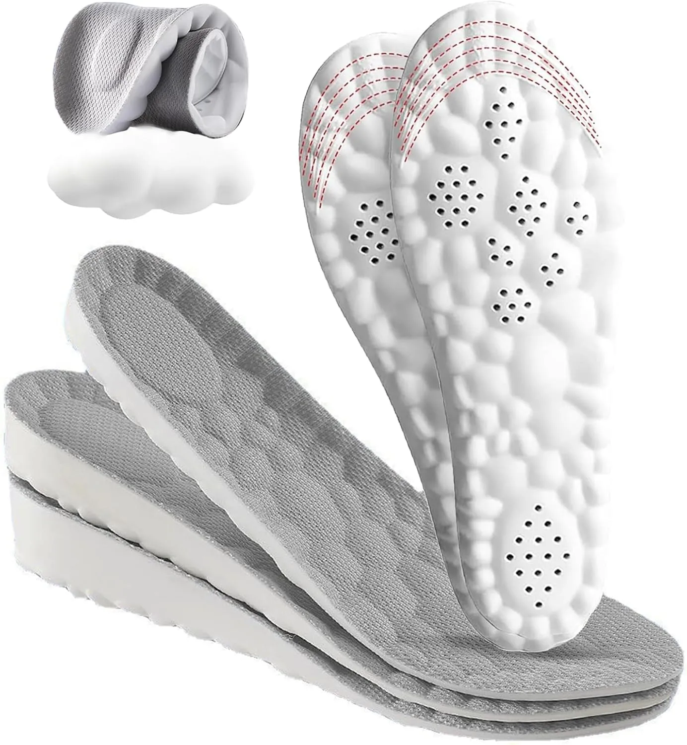 4D Cloud Height Increase Insoles for Men Wowen - Cloud Tech Insole, Soft Memory Foam Insoles, Comfort Steppers Height Increase Insoles Trim to Fit for Men Women (Gray, 1.4-in US Men 8-11)
