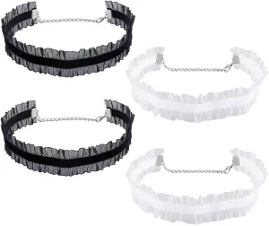 4pcs 2 Colors Lace Choker Necklace 12 inch Gothic Velvet Ribbon Chokers Ruffled Lace Choker Necklaces Adjustable Choker for Lolita Accessories Women and Ladies
