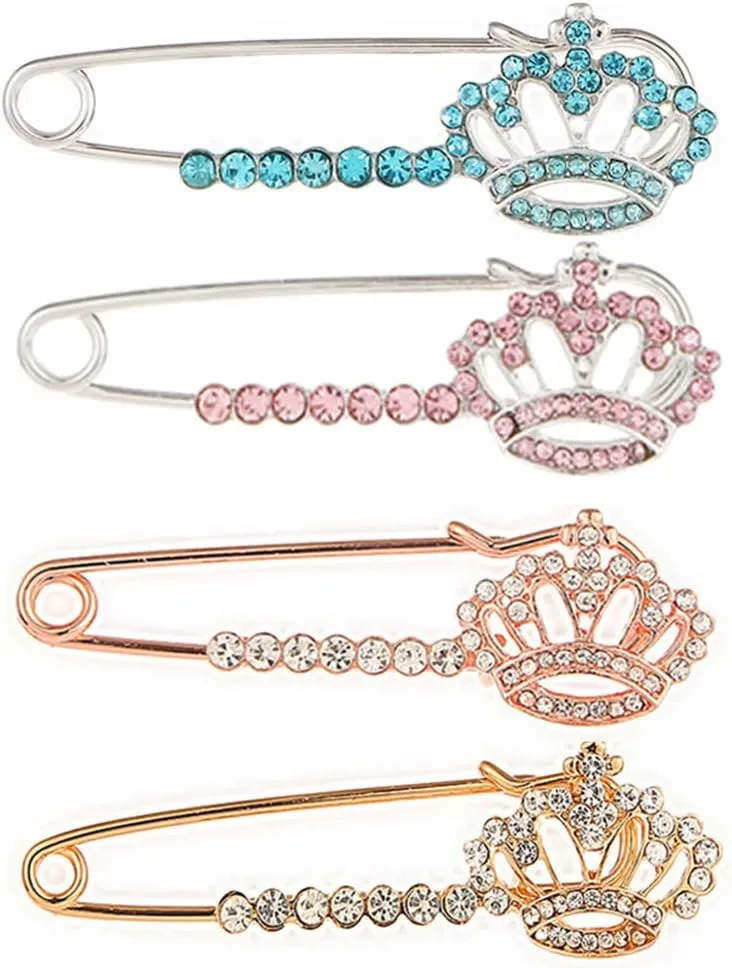 4PCS Fashion Crystal Crown Brooch Collar Accessories Shoulder Strap Accessories Cardigan Sweater Anti-lighting Pin Accessories for girls women