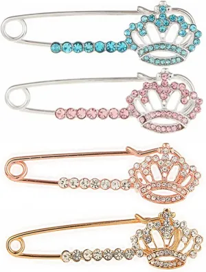 4PCS Fashion Crystal Crown Brooch Collar Accessories Shoulder Strap Accessories Cardigan Sweater Anti-lighting Pin Accessories for girls women