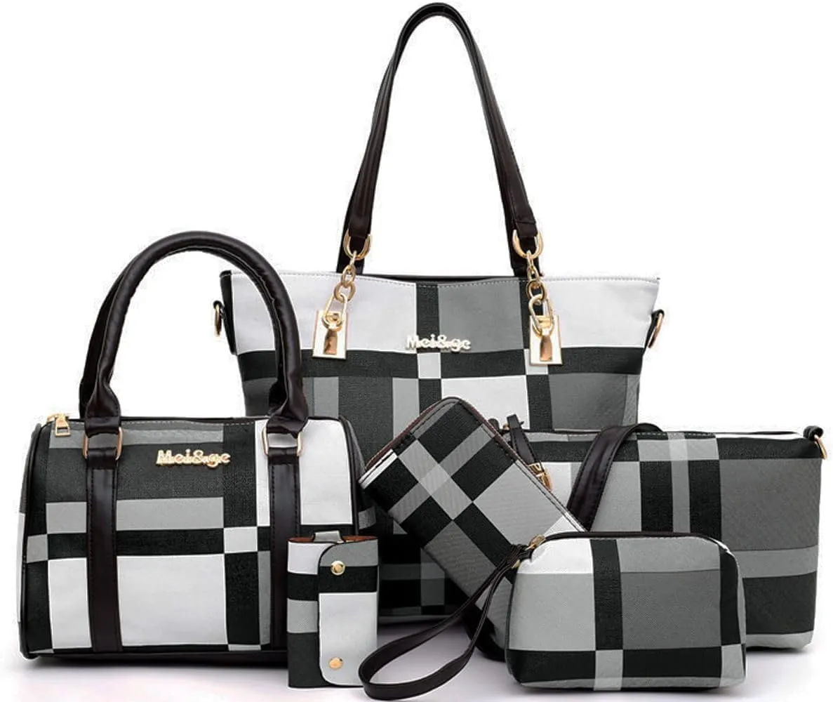 6-Pcs Womens Handbags Tote Bags Shoulder Bag Leather Purses Satchel Bag