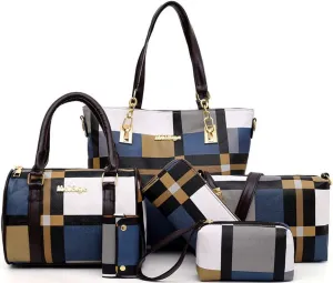 6-Pcs Womens Handbags Tote Bags Shoulder Bag Leather Purses Satchel Bag