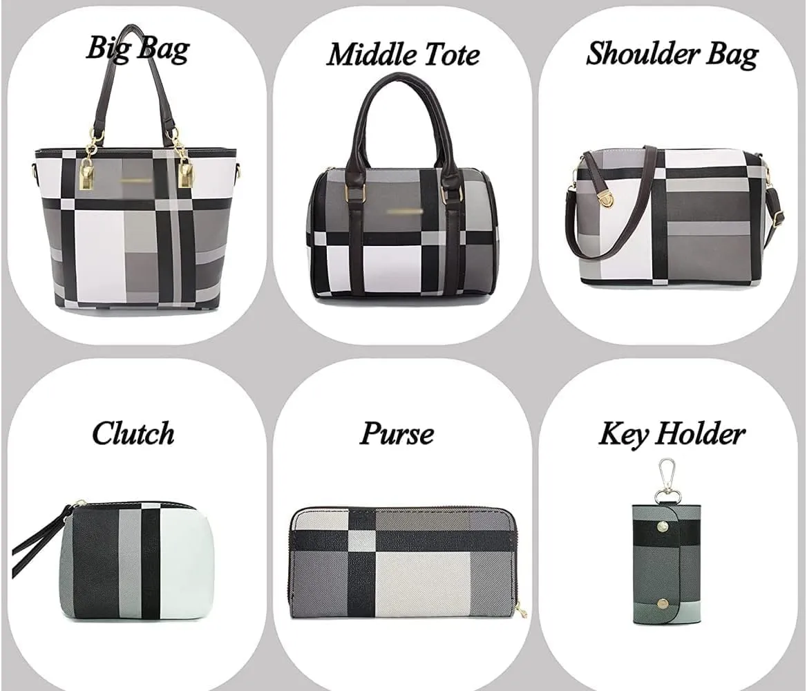 6-Pcs Womens Handbags Tote Bags Shoulder Bag Leather Purses Satchel Bag