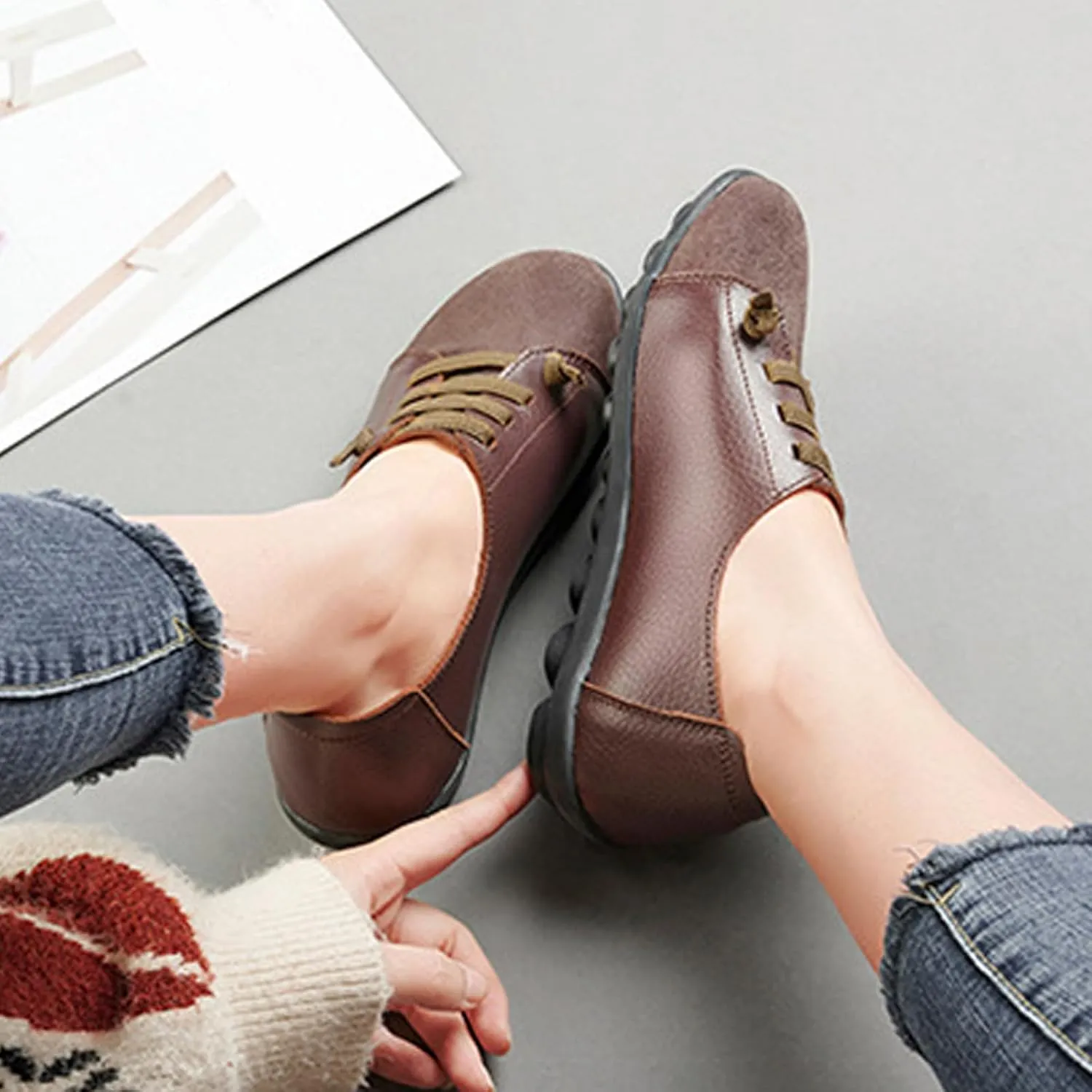 Aceptolcom Women Orthopedic Shoes Women Slip-on Shoes Penny Loafers Leather Loafers Dress Shoes Work Shoes Business Shoes