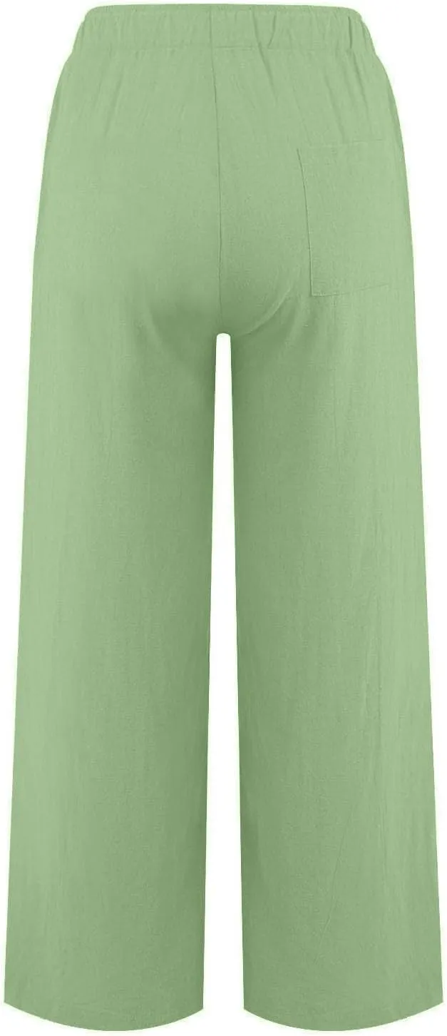 ADHOWBEW Linen Pants for Women Lounge Stretch High Waisted Dressy Petite Casual Flowy Plus Size Work Cotton Casual Pants