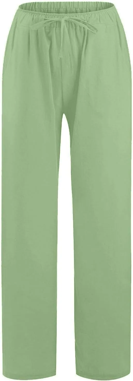 ADHOWBEW Linen Pants for Women Lounge Stretch High Waisted Dressy Petite Casual Flowy Plus Size Work Cotton Casual Pants