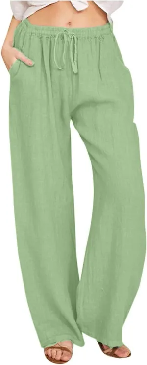 ADHOWBEW Linen Pants for Women Lounge Stretch High Waisted Dressy Petite Casual Flowy Plus Size Work Cotton Casual Pants