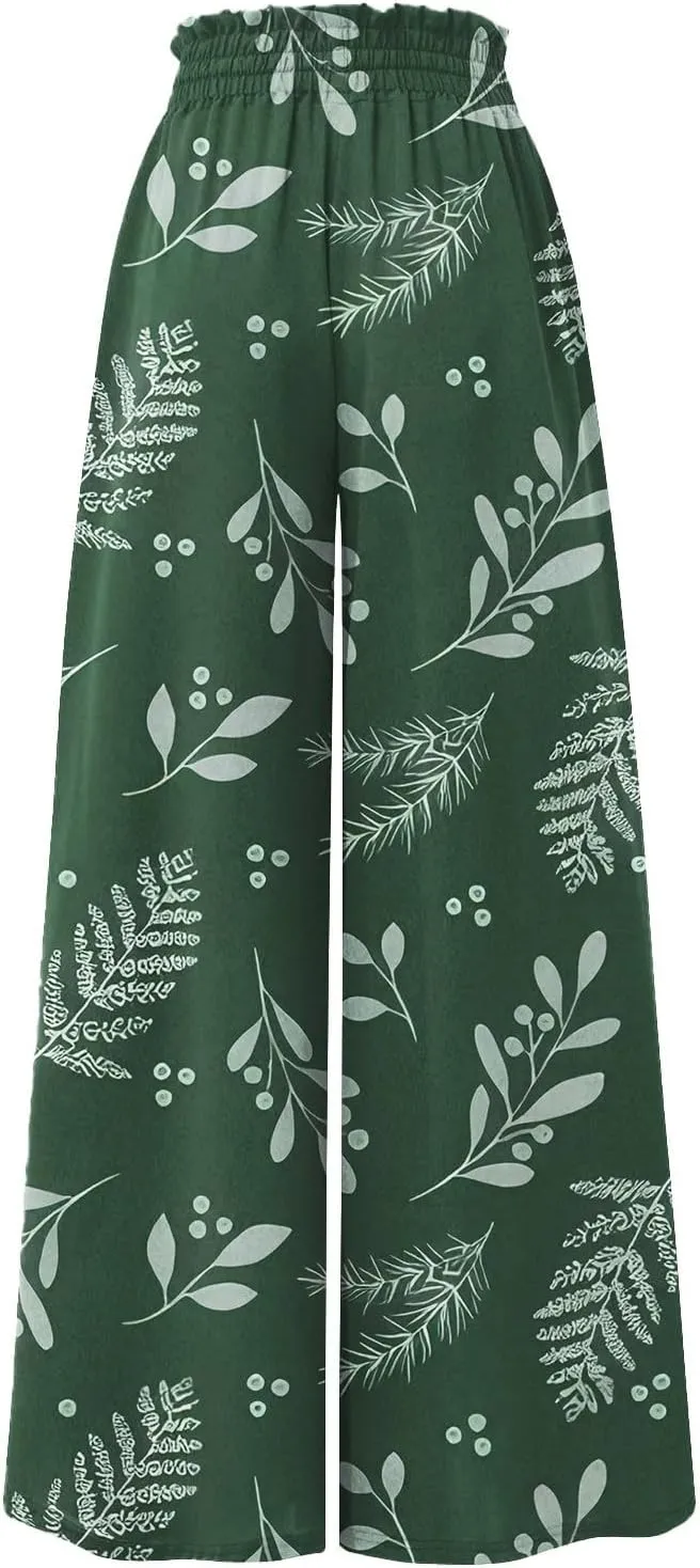 ADHOWBEW Wide Leg Pants Woman Summer Relaxed Fit Elastic Waist Casual High Waist Baggy Trendy Bottoms