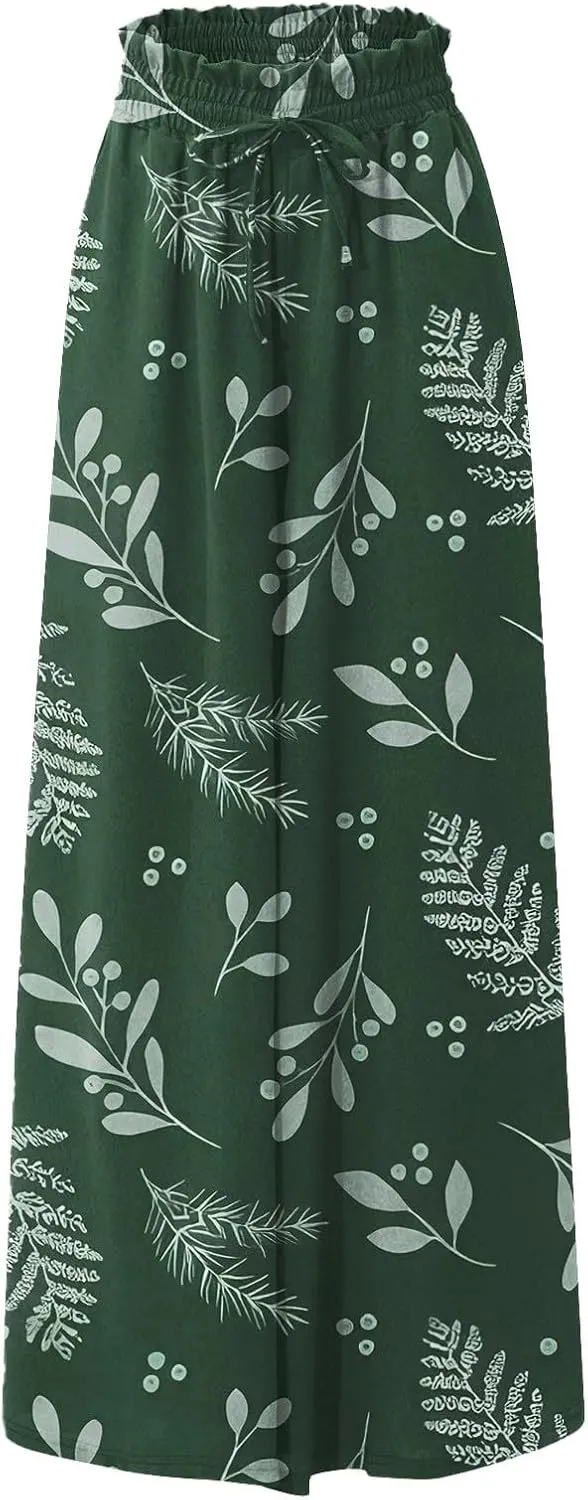 ADHOWBEW Wide Leg Pants Woman Summer Relaxed Fit Elastic Waist Casual High Waist Baggy Trendy Bottoms