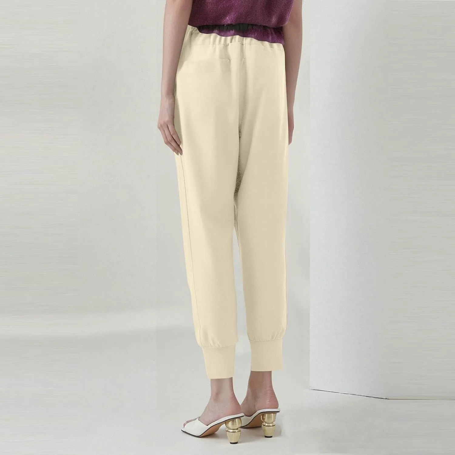 ADHOWBEW Womens Capri Cargo Pants Trendy Lounge Wide Leg Flowy Drawstring Summer Cotton Dressy Casual Bottoms with Pockets