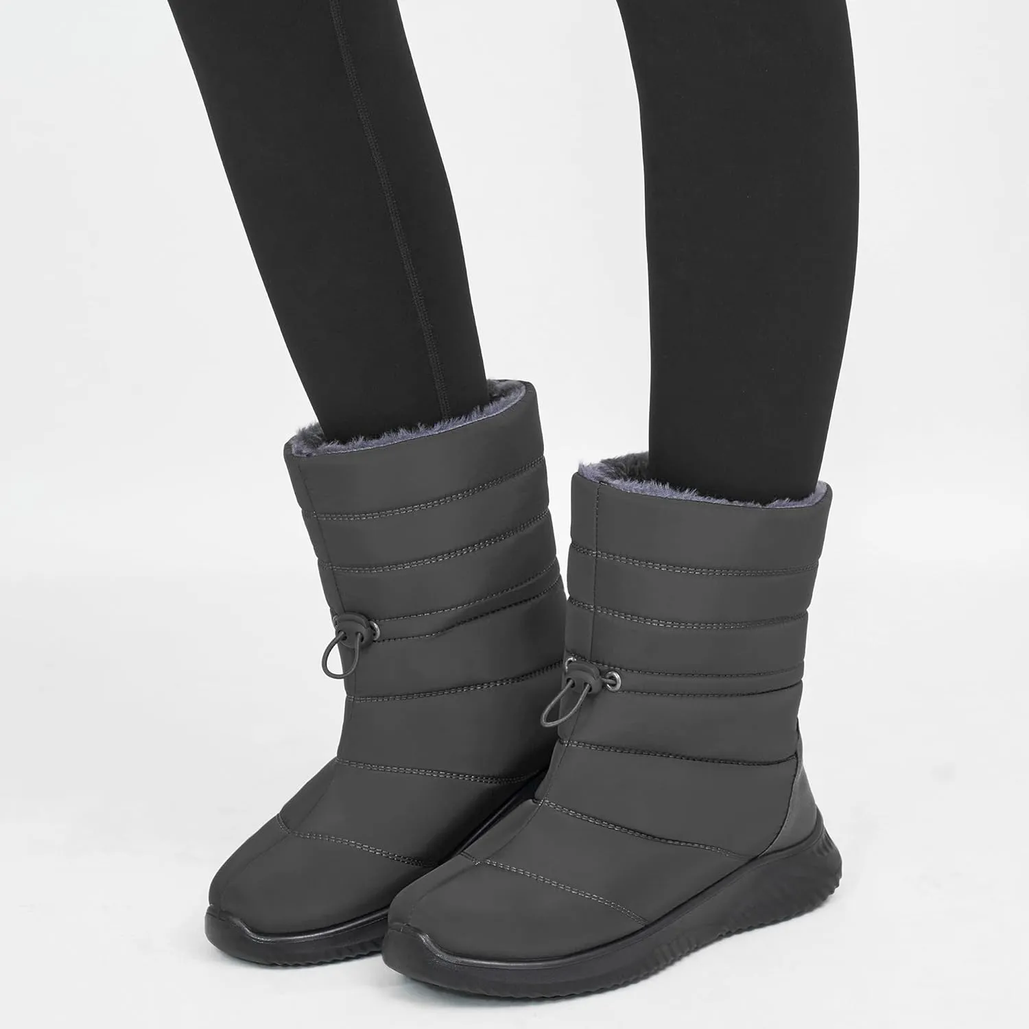 Alicegana Womens Winter Snow Boots Waterproof Warm Fur Lined Shoes Mid Calf Slip on Comfortable Booties Non Slip Boot for Women
