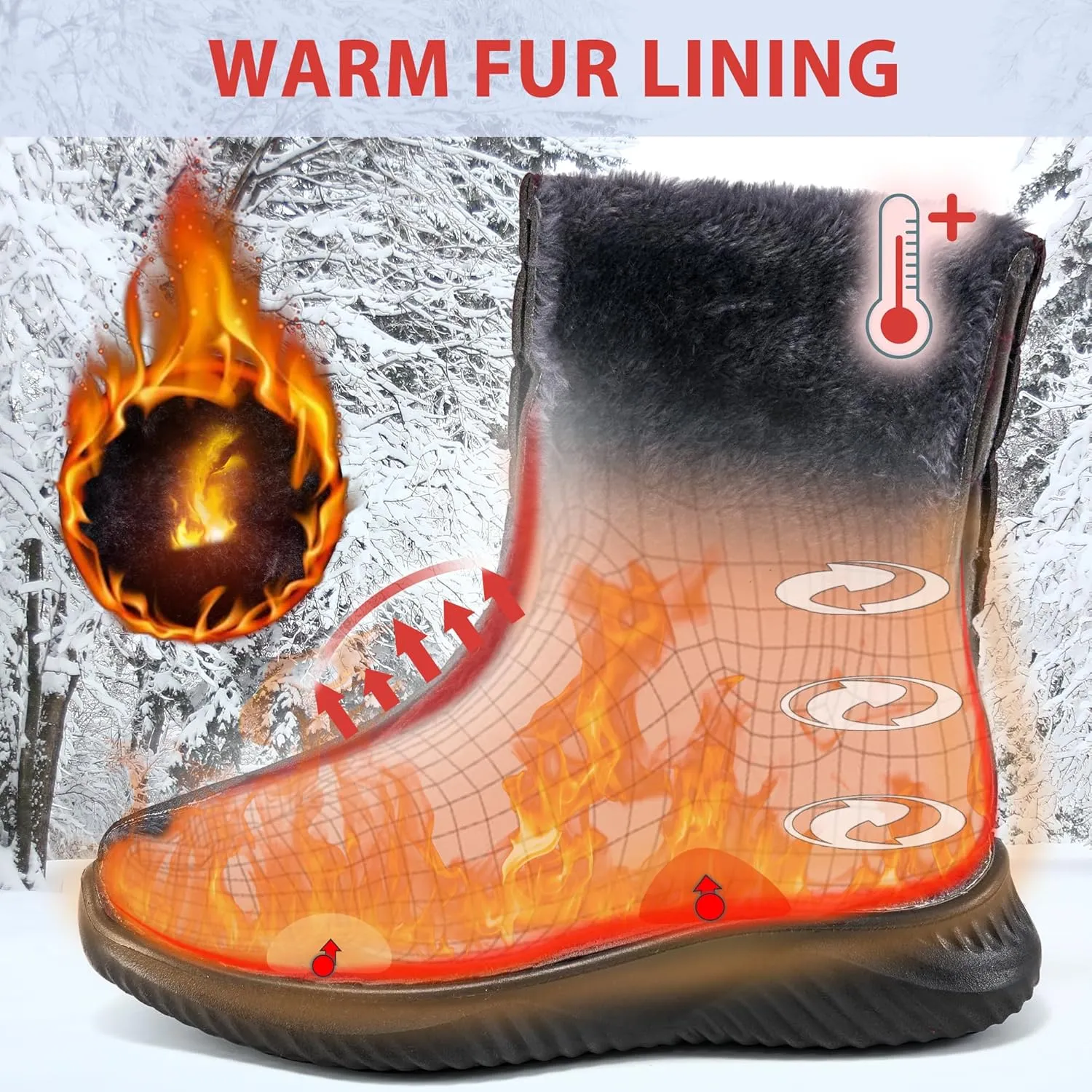 Alicegana Womens Winter Snow Boots Waterproof Warm Fur Lined Shoes Mid Calf Slip on Comfortable Booties Non Slip Boot for Women