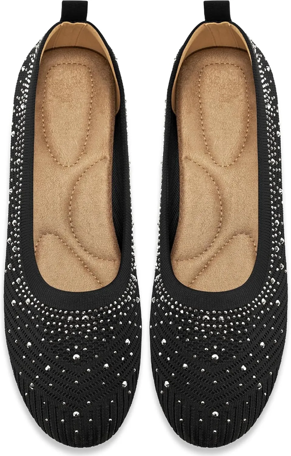 Almusen Ballets Flats for Women Dressy: Comfortable Soft Knit Work Flats Glitter Rhinestone Round Toe Casual Shoes for Office Wedding