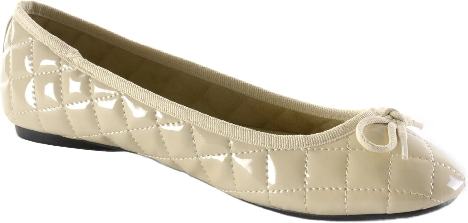 Alpine Swiss Womens Aster Ballet Flats | Patent Leather Slip-On Shoes | Quilted Pillow Stitch | Rounded Toe | Everyday Comfortable Fashion Footwear