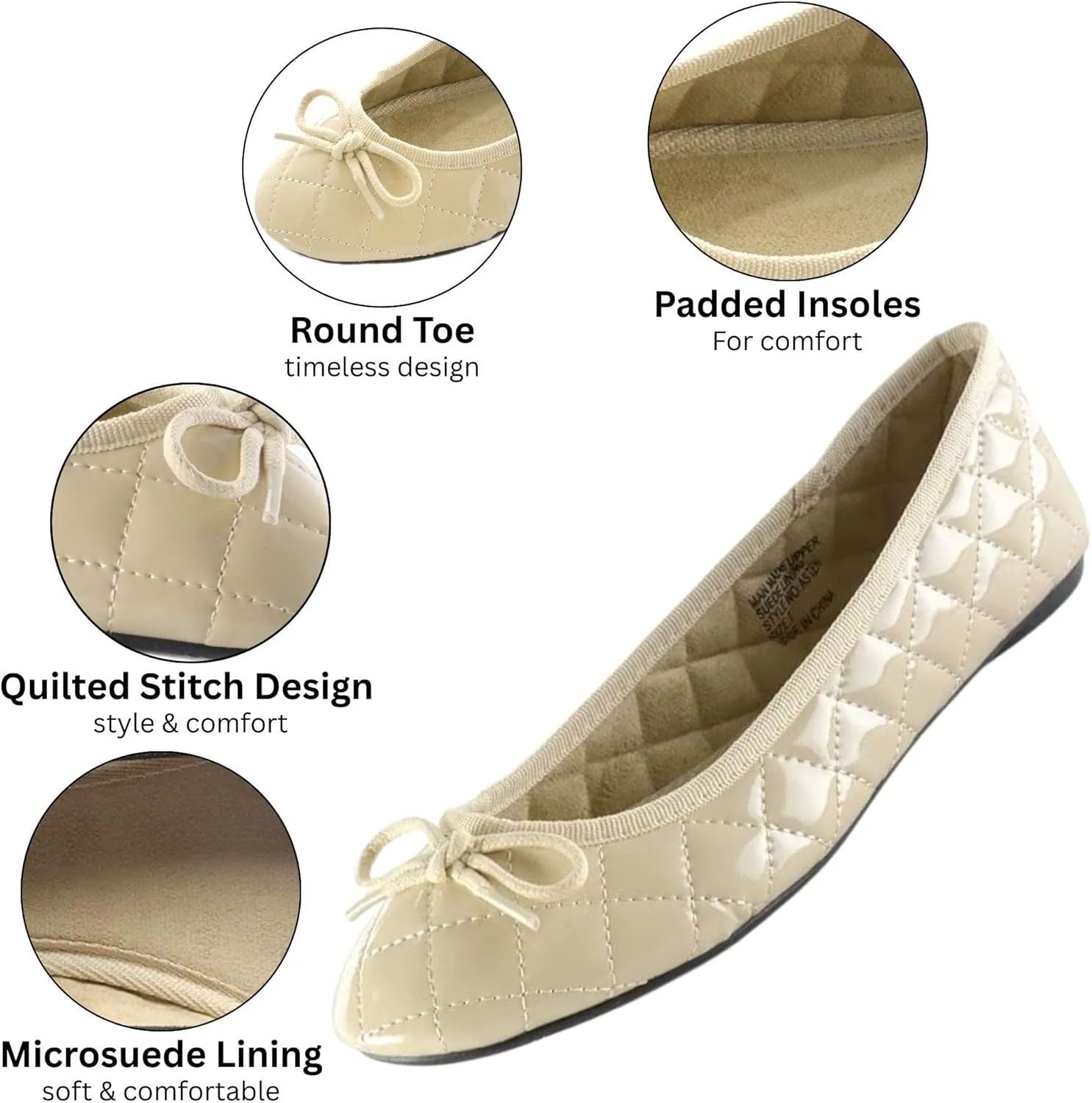 Alpine Swiss Womens Aster Ballet Flats | Patent Leather Slip-On Shoes | Quilted Pillow Stitch | Rounded Toe | Everyday Comfortable Fashion Footwear