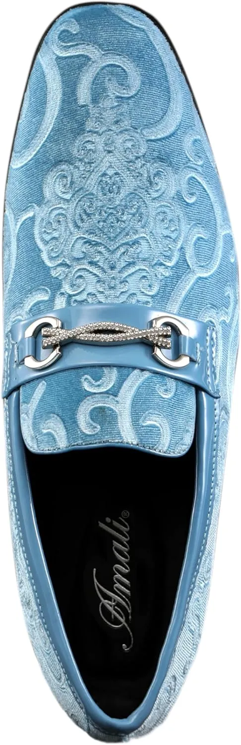 Amali King - Men's Slippers - Mens Loafers - Designer Shoes for Men - Tuxedo Shoes - Velvet Loafers Men - Embossed Paisley Pattern, Satin Band and Trim