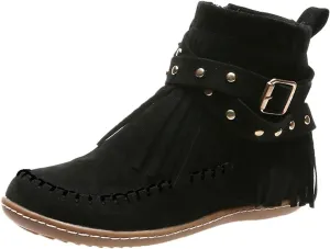 AMDBEL Winter Boots for Women Ankle Booties Women Casual Ankle Boots Flat Fringe Booties Round Toe Vintage Suede Tassel Lace Up Dress Walking Shoes Zipper Fall Outdoor Fashion Low Top Short Boots