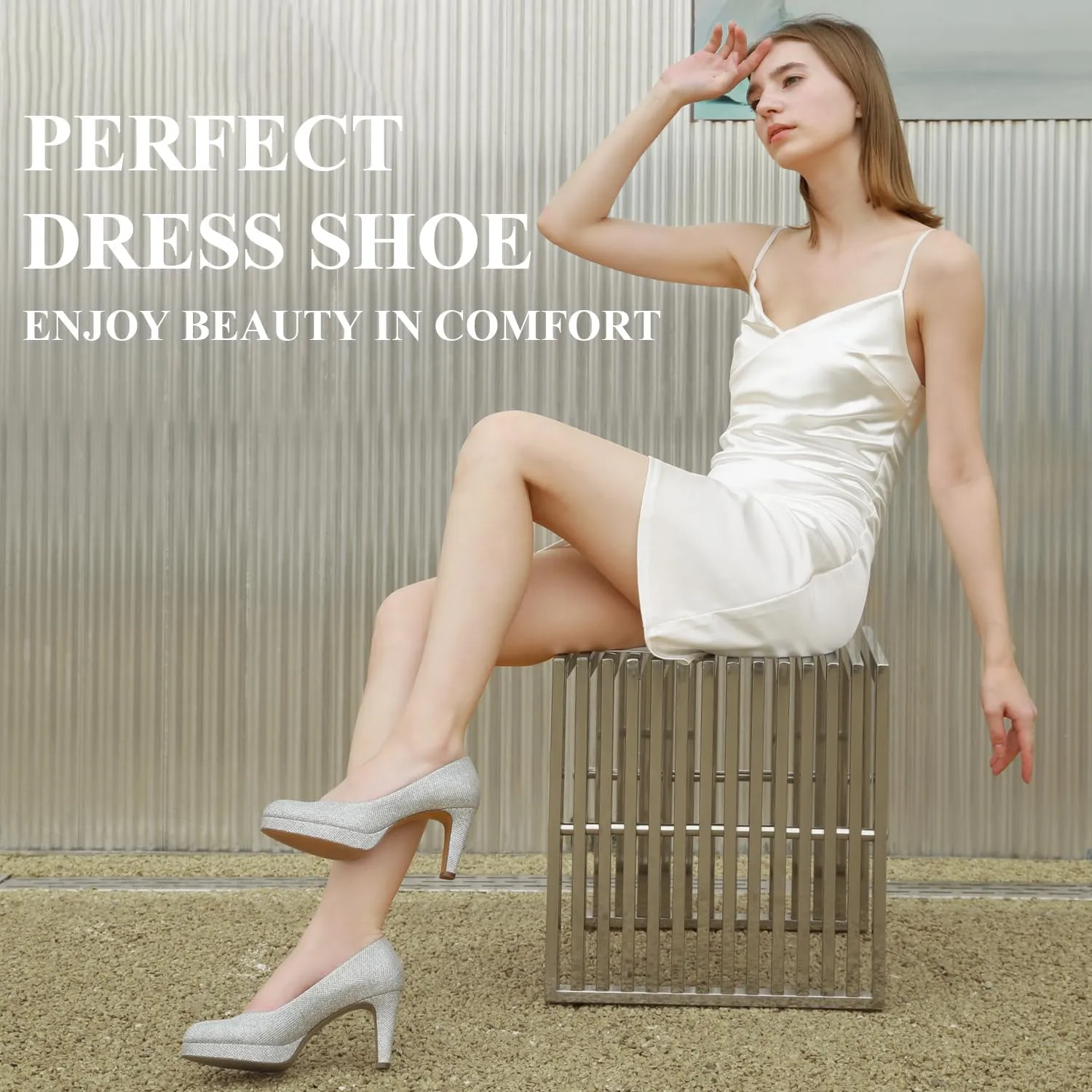 Ankis Women's Pumps - Womens Comfy Close Toe Heels - 3.15in Black Dress Shoes for Women - Comfortable Work Heels for Women - Black Heels, Nude Heels, White Heels,Gold Heels, Silver Heels for Women