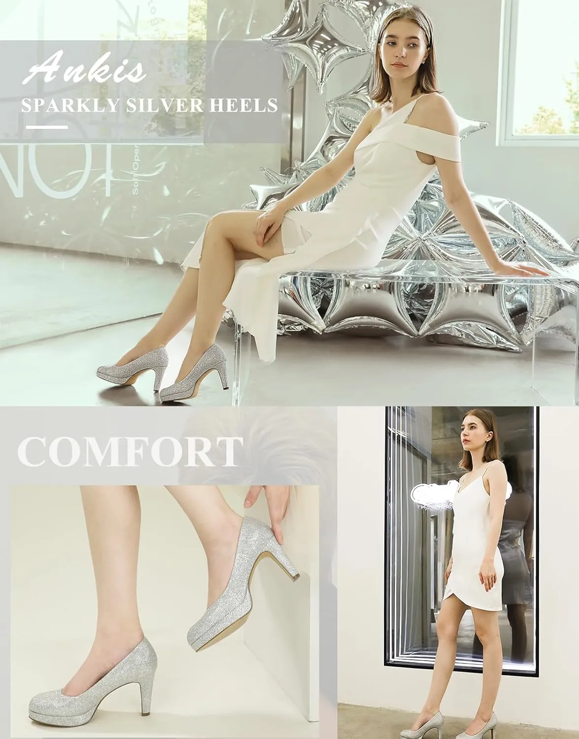 Ankis Women's Pumps - Womens Comfy Close Toe Heels - 3.15in Black Dress Shoes for Women - Comfortable Work Heels for Women - Black Heels, Nude Heels, White Heels,Gold Heels, Silver Heels for Women