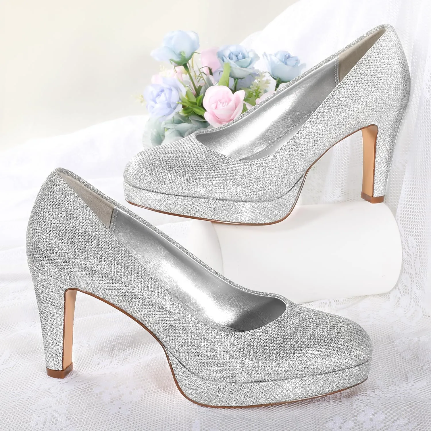 Ankis Women's Pumps - Womens Comfy Close Toe Heels - 3.15in Black Dress Shoes for Women - Comfortable Work Heels for Women - Black Heels, Nude Heels, White Heels,Gold Heels, Silver Heels for Women