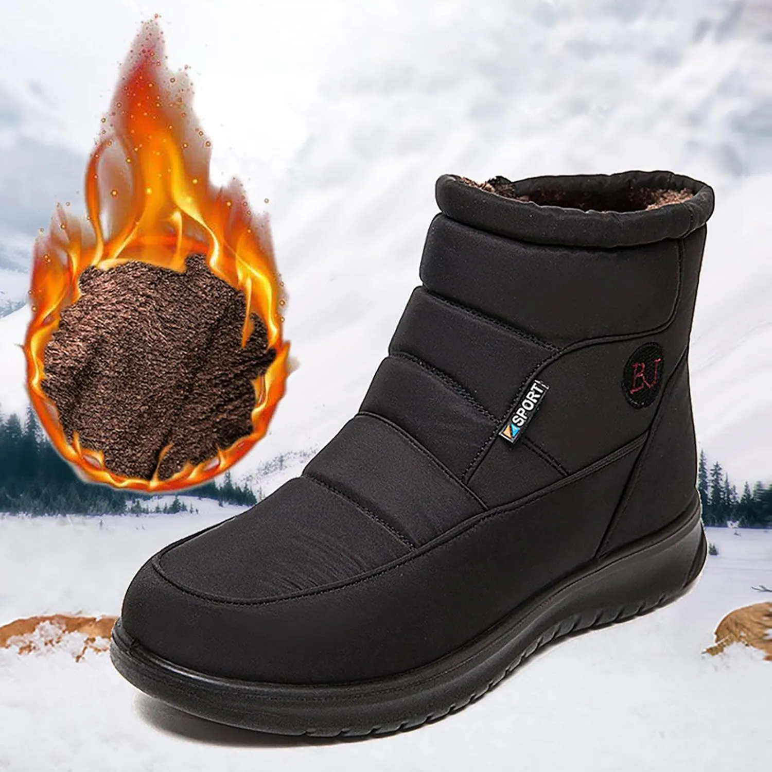 Ankle Boots for Women Low Heel Non Slip Casual Shoes Leather Side Zipper Mid Calf Hiking Boots Women Waterproof