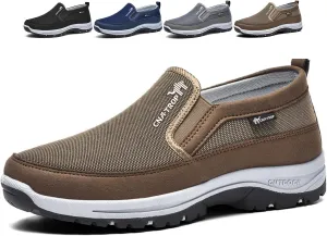 Auguscare Shoes Men, Men's Arch Support Slip-on Canvas Loafers, Men's Mesh Breathable Walking Shoes, Outdoor Casual Non Slip Orthopedic Sneakers