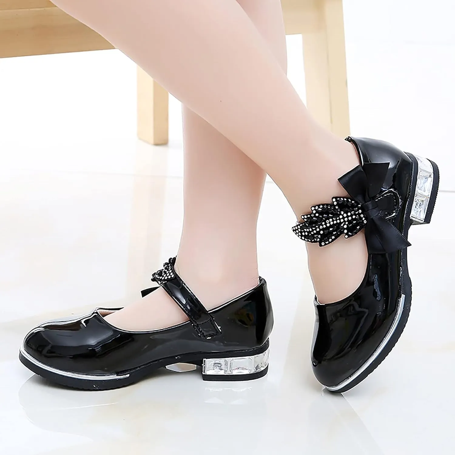 Baby Girl Shoes, 3-13 Years Little Girls Kids Low Heel Bowknot Princess Shoes Wedding School Party Dress Shoes