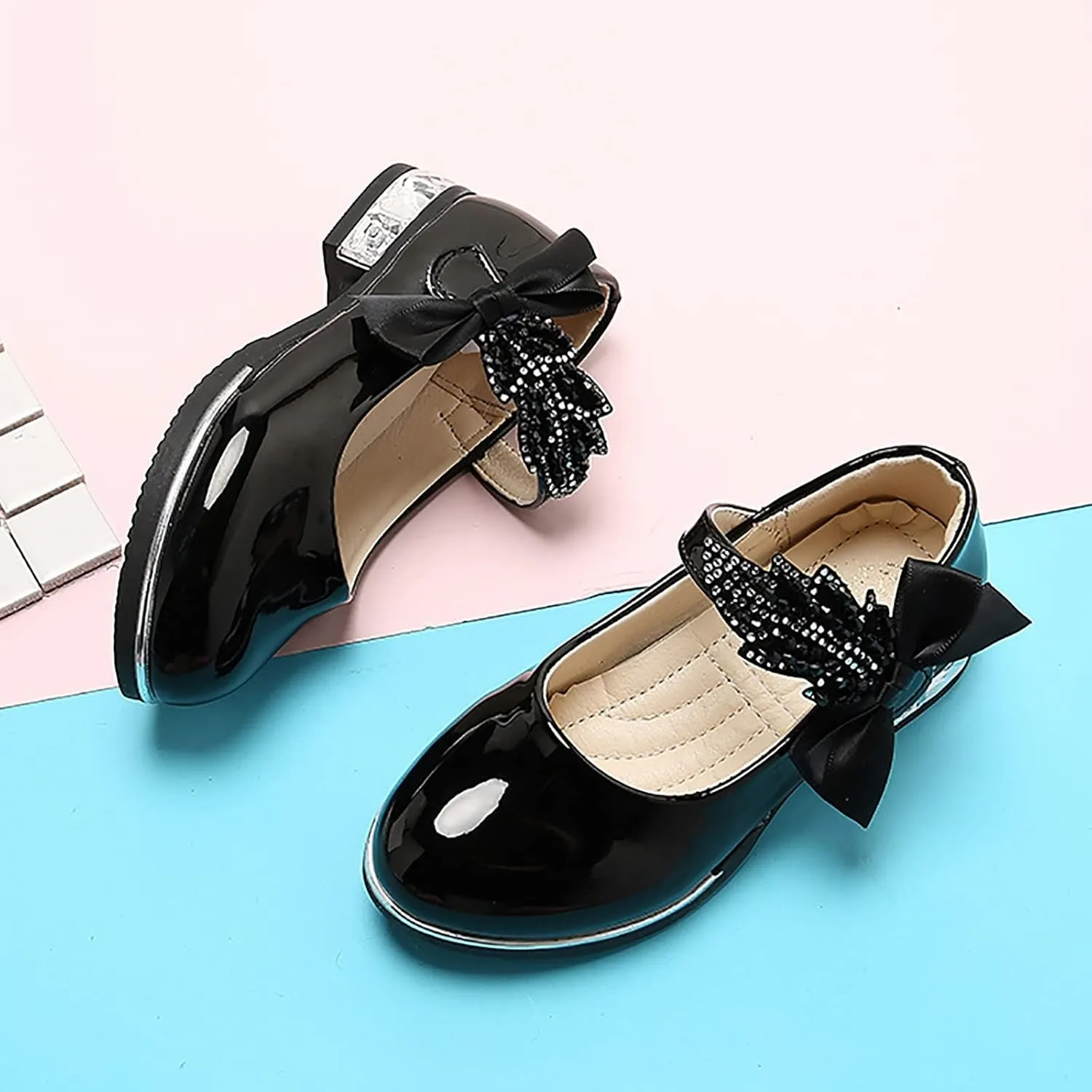 Baby Girl Shoes, 3-13 Years Little Girls Kids Low Heel Bowknot Princess Shoes Wedding School Party Dress Shoes