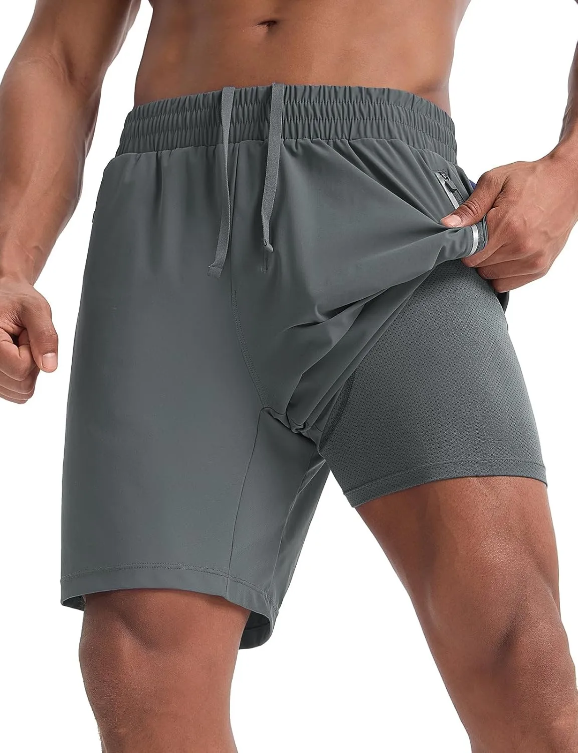 baleaf Men's Running Shorts 7" Quick Dry Athletic Workout 2 in 1 with Liner Lightweight Gym with Zipper Pocket UPF50 
