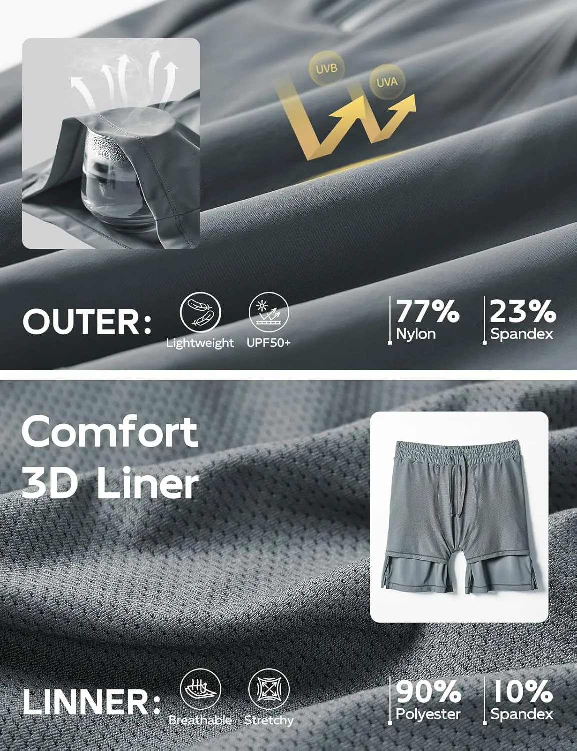 baleaf Men's Running Shorts 7" Quick Dry Athletic Workout 2 in 1 with Liner Lightweight Gym with Zipper Pocket UPF50 