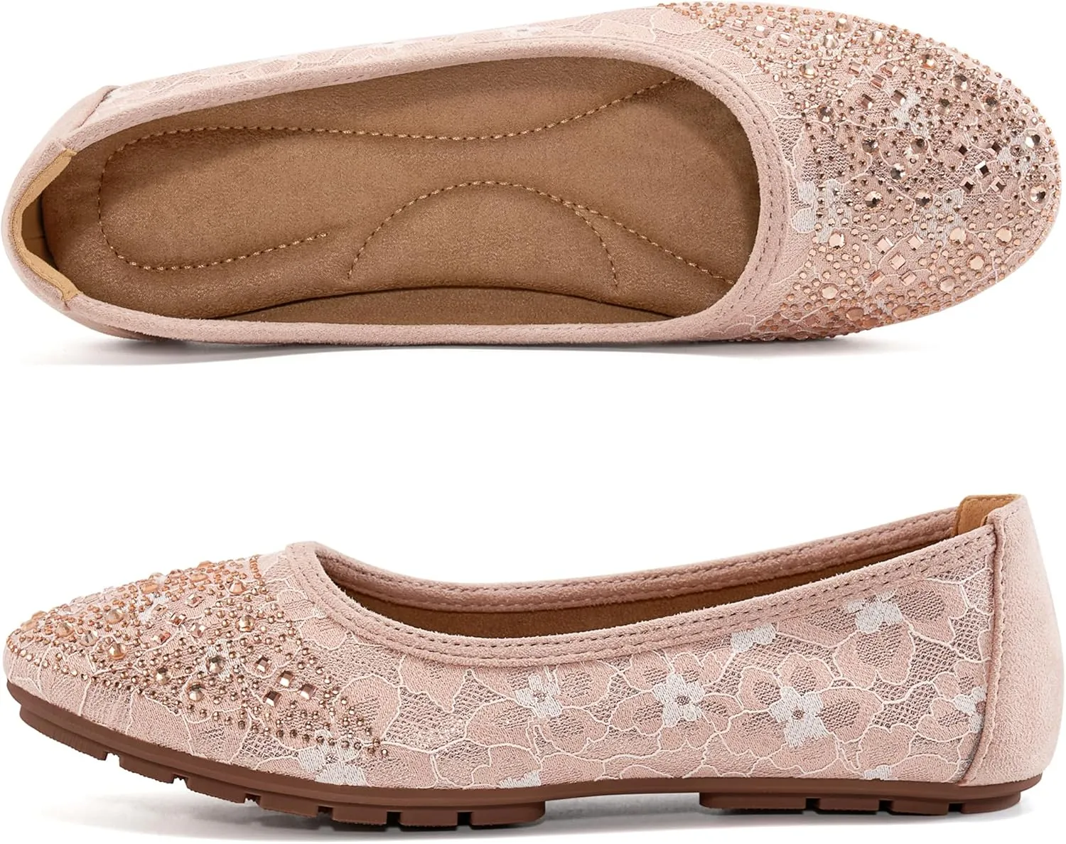 Ballet Flats for Women Dressy : Comfortable Dress Rhinestone Lace Wedding Flat for 2025 - Ladies Slip On Walking Office Shoes