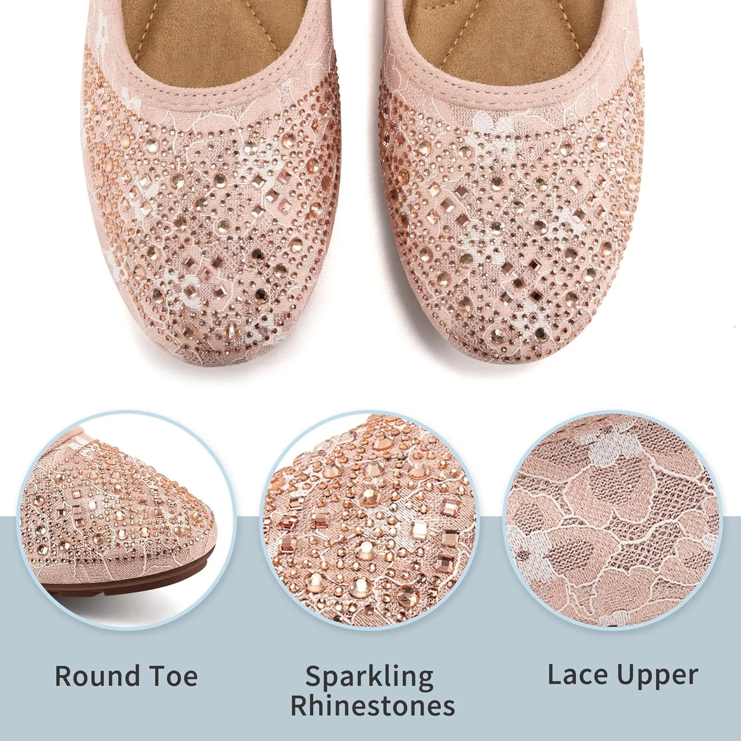 Ballet Flats for Women Dressy : Comfortable Dress Rhinestone Lace Wedding Flat for 2025 - Ladies Slip On Walking Office Shoes