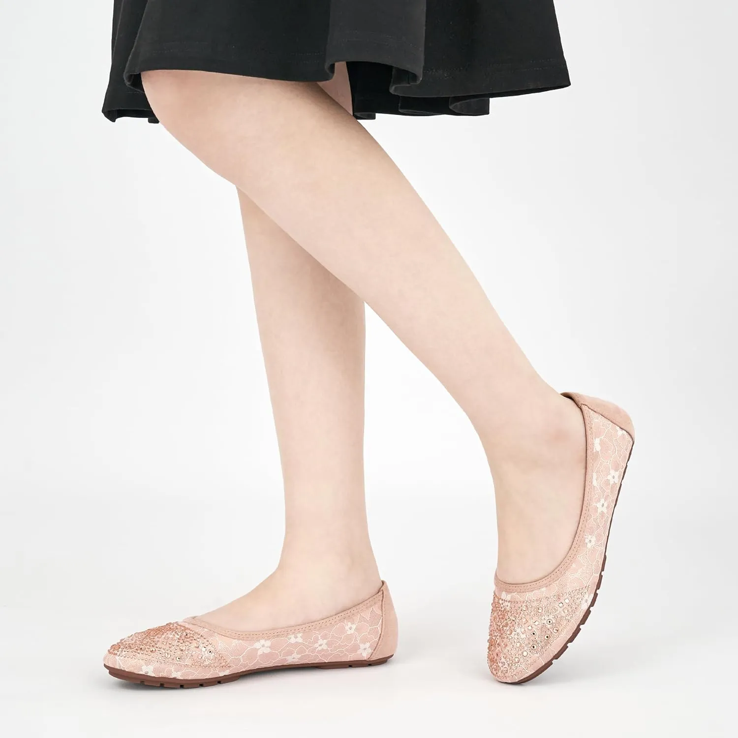 Ballet Flats for Women Dressy : Comfortable Dress Rhinestone Lace Wedding Flat for 2025 - Ladies Slip On Walking Office Shoes