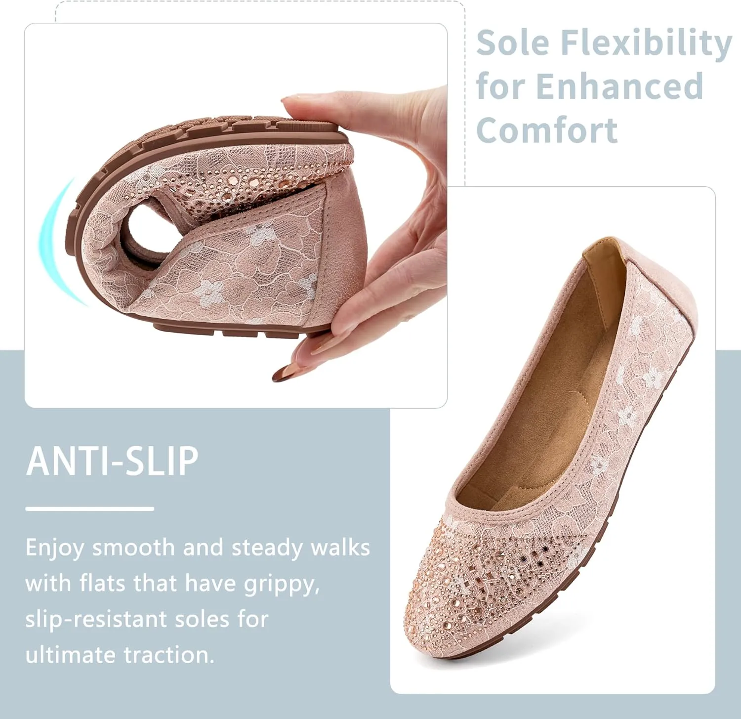 Ballet Flats for Women Dressy : Comfortable Dress Rhinestone Lace Wedding Flat for 2025 - Ladies Slip On Walking Office Shoes
